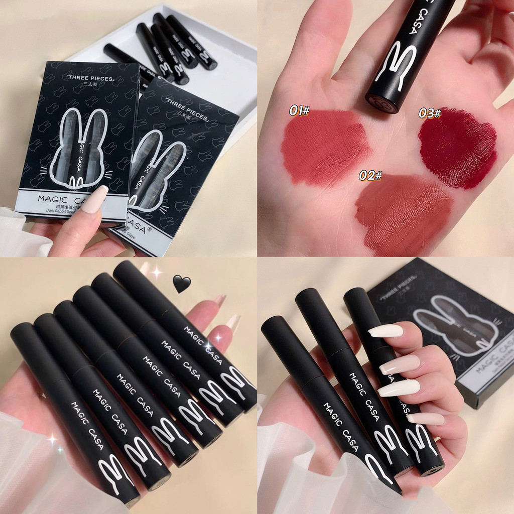 3 Chiếc Thỏ Đen Matte Liquid Lipstick Chống Thấm Nước Mini Liquid Lipstick Son Bóng