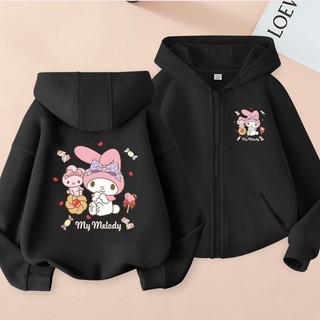 Áo Hoodie có khóa kéo Kuromi và giai điệu sành điệu năm 2024 Áo khoác trẻ em mùa thu đông dễ thương