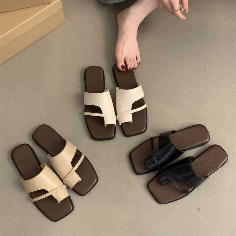 Atikota Nữ Sandal Đế Bằng Đơn Giản Màu Trơn Thời Trang Đế Mềm Chống Trơn Trượt Thích Hợp Cho Xăng đan Đi Biển Kỳ Nghỉ
