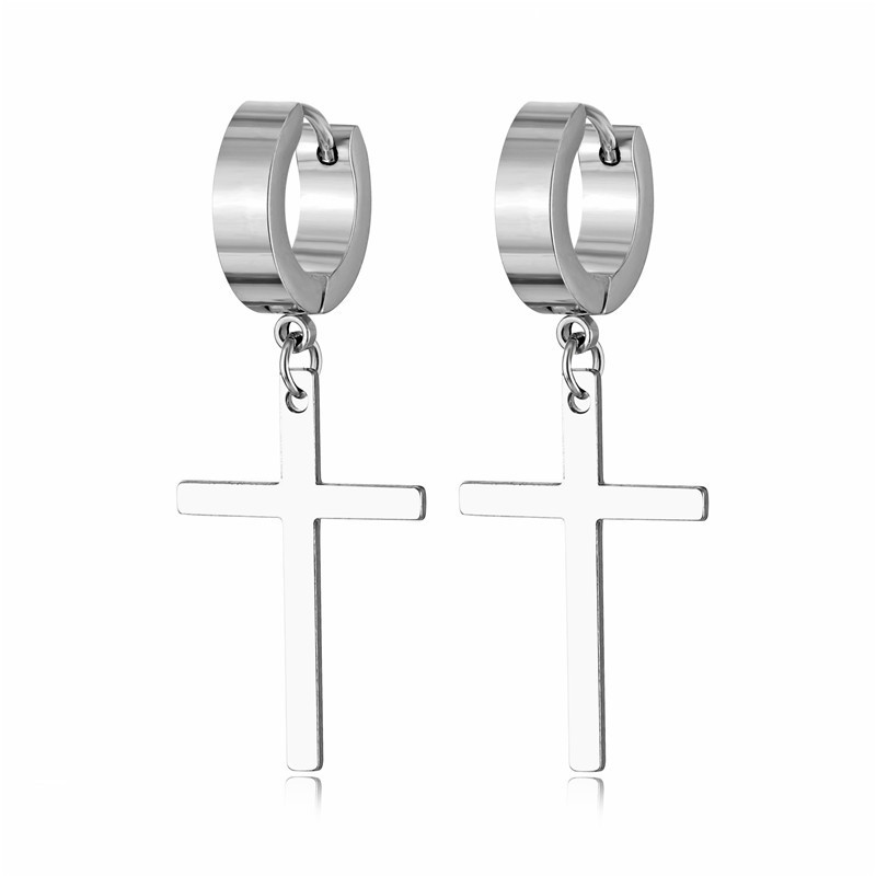 Châu Âu Mỹ Thép Titan Bông Tai Chữ Thập Nam Nữ Độc Đáo Phù Hợp Với Bông Tai Tròn Đơn Giản