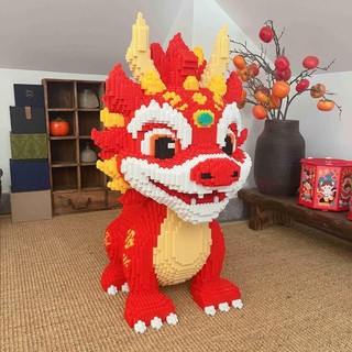 Bộ Mô Hình Đồ Chơi Lắp Ráp Xếp Hình 3D Cao Cấp Rồng Đỏ Kỳ Lân Chiều Dài Chiều Rộng 40cm
