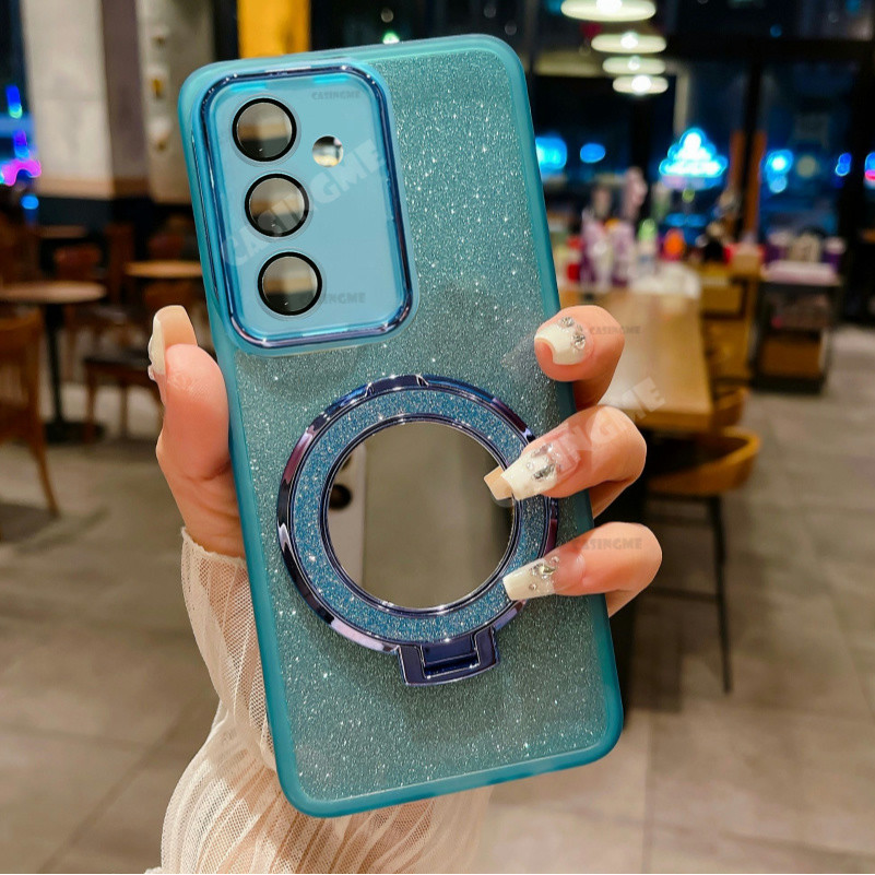 Samsung S24 FE 2024 Gương Giá Đỡ Từ Tính Vỏ Lấp Lánh Cho Samsung Galaxy S24FE S 24 FE S24 Plus Ultra 4G 5G Bao Camera Vỏ Điện Thoại Chống Ốp Lưng Mềm Bảo Vệ Ống Kính