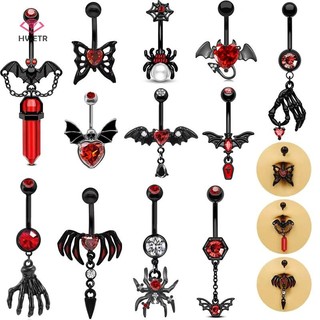 Hwetr Halloween Punk Bụng Nút Nhẫn Nữ Cô Gái Cá Tính Gothic Dơi Trái Tim Rốn Nhẫn Cơ Thể Trang Sức Quà Tặng Mới