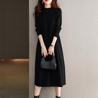 Mùa Thu Đông Dài Tay Đầm Dệt Kim Size Lớn Áo Len Dài Over-the-Knee Mùa Đông Dày