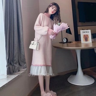 Đầm Thu Đông 2024 Có Áo Khoác Bên Trong Lớp Váy Áo Len Đầm Pháp Over-the-Knee Giữa Chiều Dài Cl