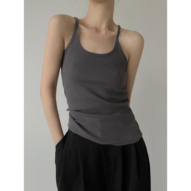 Áo hai dây nữ trơn basic thun gân dáng vừa phong cách đơn giản dễ phối đồ - A293 Women Top Voi