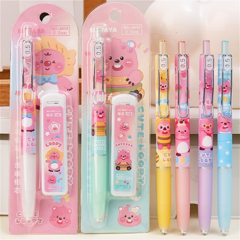 [Đặc sắc] Bút chì tự động Loopy 0,5mm - Đồ dùng văn phòng trường học - Phim hoạt hình, đầy màu sắc, dễ thương - Văn phòng phẩm dành cho học sinh - Bút chì vẽ - Bút chì viết Little Beaver