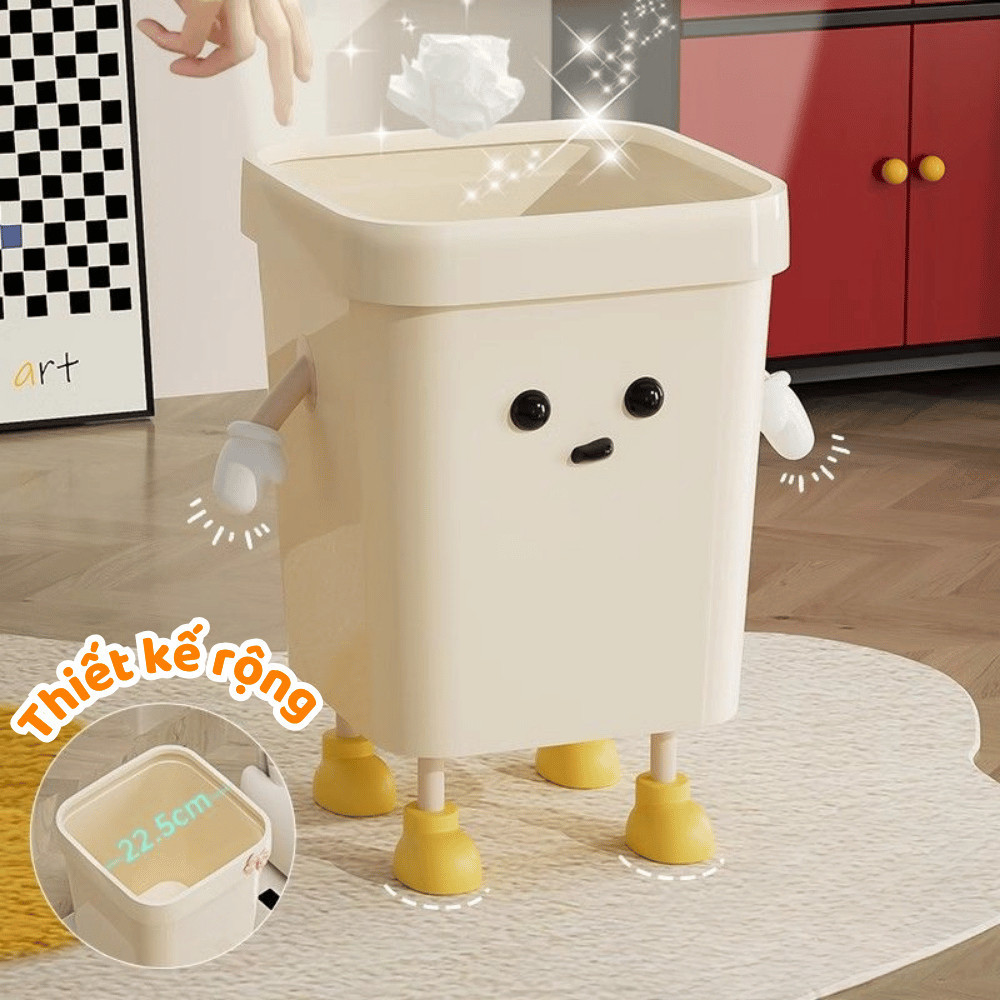 Thùng Rác Decor Hoạt Hình Dễ Thương Trang Trí Phòng Ngủ Phòng Khách Nhựa PP Bền Đẹp Dung Tích Lớn DInohome