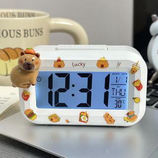 Đồng Hồ Báo Thức Điện Tử Để Bàn Cute Màn Hình LED Lớn - Kèm Charm & Sticker Hoạt Hình Dễ Thương