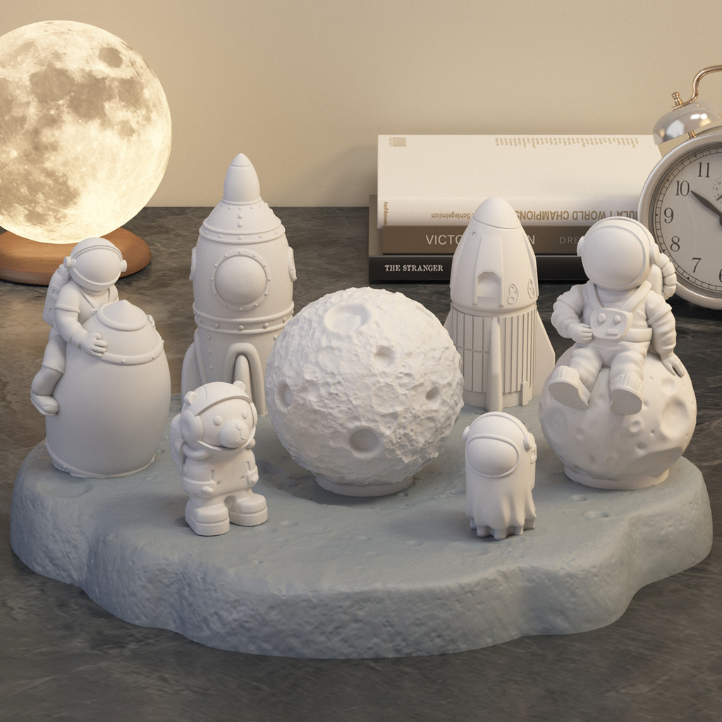 DIY Mặt Trăng Phi Hành Gia Khuôn Silicon Hoạt Hình Tên Lửa Spaceman Hương Liệu Thạch Cao Hiển Thị Trang Trí Bóp Đồ Chơi Nộp Khuôn