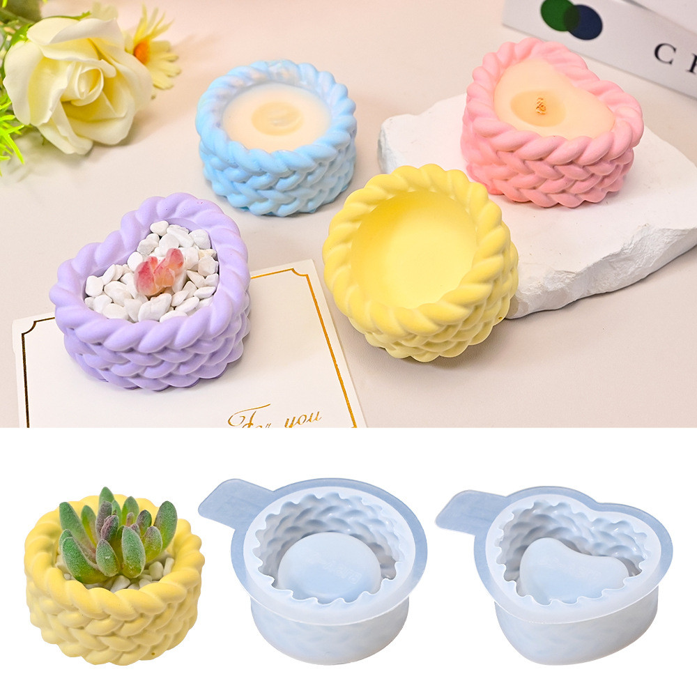 Xoắn Cốc Thạch Cao Khuôn DIY Tròn Hình Trái Tim Hút Nước Nồi Hình Xoắn Trồng Hộp Bảo Quản Khuôn Silicon