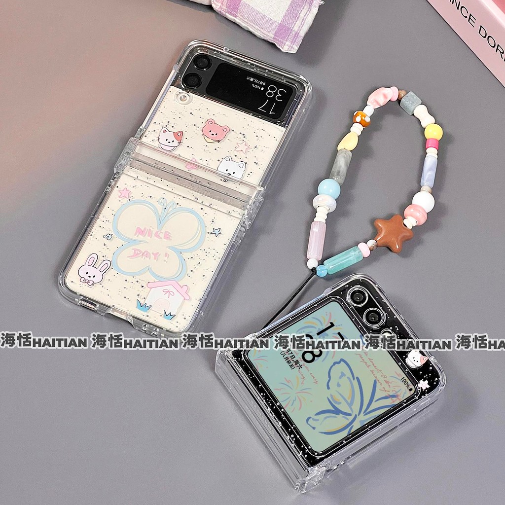 Thích Hợp Cho Samsung Galaxy Zflip7 Trong Suốt Dễ Thương Bướm Bunny Vỏ Điện Thoại Dây Gấp Cho ZFlip 6 5 4 3 5G N3Flip MixFlip 2 Vỏ Bảo Vệ Cứng