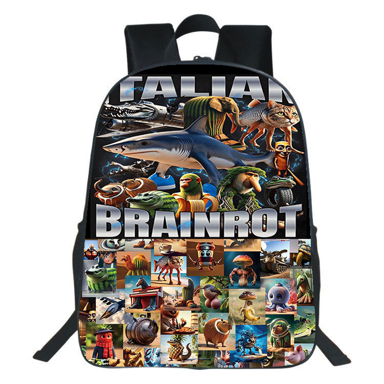 Tungtungtung Saur Ba lô in hình Brainrot Ý Ba lô học sinh Brainstorm Shark