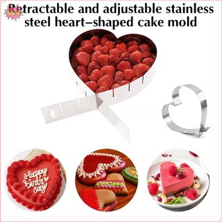Khuôn Làm Bánh N & X Hình Trái Tim Thép Không Gỉ Có Thể Điều Chỉnh Có Thể Thu Vào Mousse Nhẫn Trái Tim Khuôn Socola Phụ Kiện Làm Bánh (7,8-15.7inch).