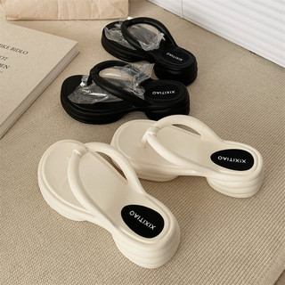 Xixitiao Ngoài Trời Tăng Chiều Cao Đế Dày Thời Trang Mùa Hè Đơn Giản Đi Biển Flip-Flops Nữ