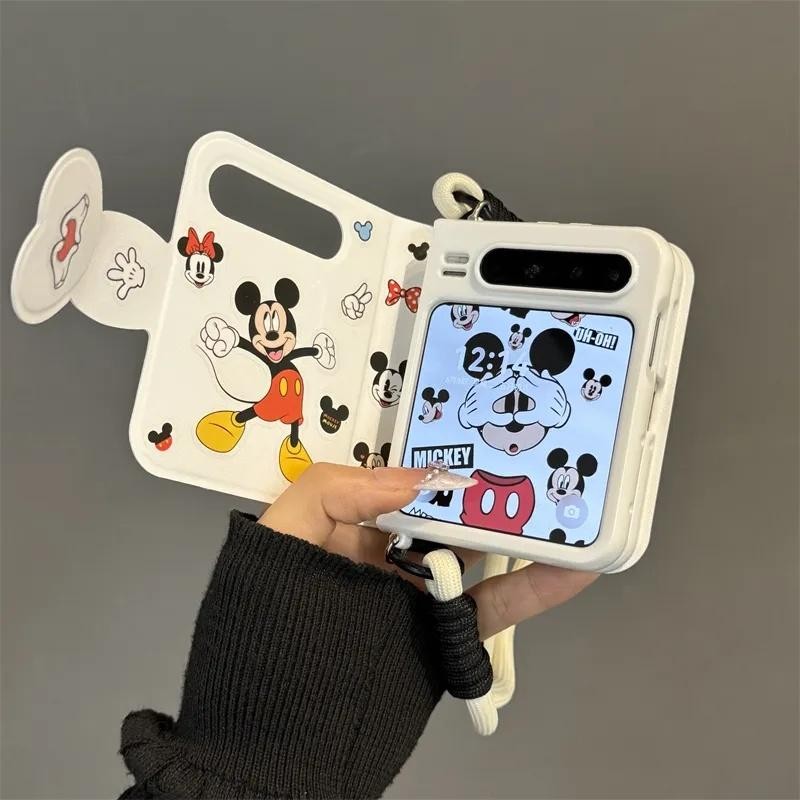 Ốp Điện Thoại Thích Hợp Cho Samsung Galaxy ZFlip7 Hoạt Hình Dễ Thương Mickey Minh Họa Miếng Dán Vòng Tay Gấp Vỏ Cho ZFlip 7 6 5 4 5G N3Flip MixFlip Dây Bảo Vệ