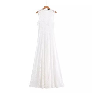 Váy trắng dài cổ tròn không tay ZARA Slim-fit
