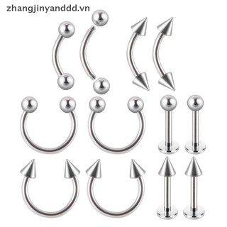 Bộ trang sức xỏ lỗ cơ bản gồm 12 cái: thép phẫu thuật màu bạc, mạ vàng và đen cầu vồng cho tai, mũi, lông mày.