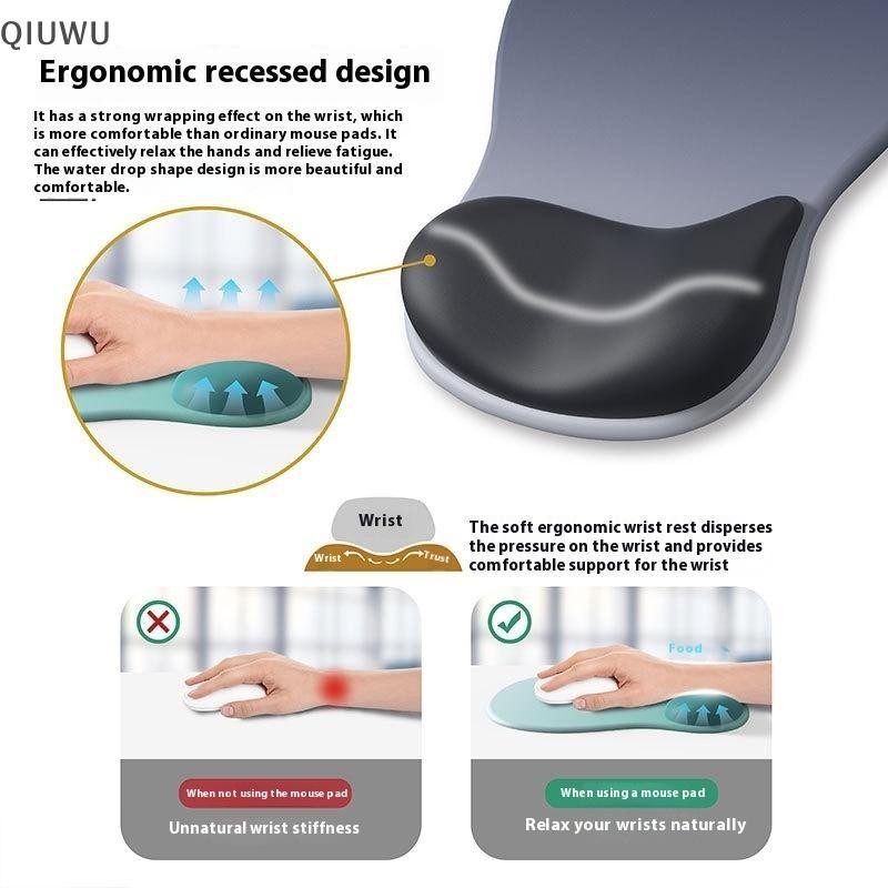 QIUWU Tấm lót chuột công thái học Gradient, hỗ trợ cổ tay thoải mái, chống trượt, mềm mại, phần còn lại cổ tay, silicon