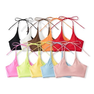 Áo Yoga Cổ Yếm U Trễ Vải Sọc Ngang Mới Nhất Có Đệm Mút Thời Trang Nữ Đi Biển Tập Gym Bộ Sưu Tập Màu Sắc