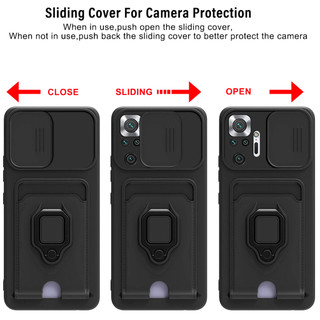 Dành Cho Redmi Note 10 Pro 4G / 10s 4G Ốp Lưng 4 Trong 1 Trượt Camera Bao Đựng Thẻ Đứng Vuông Freebie Dây Chống Sốc Chống Rơi Mỏng Mềm TPU Cover