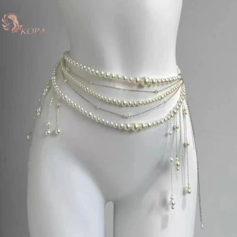 KOPA Dây Xích Eo Nữ Hoa Văn Retro Ngọc Trai - Thời Trang Nhiều Lớp, Phù Hợp Làm Quà Tặng