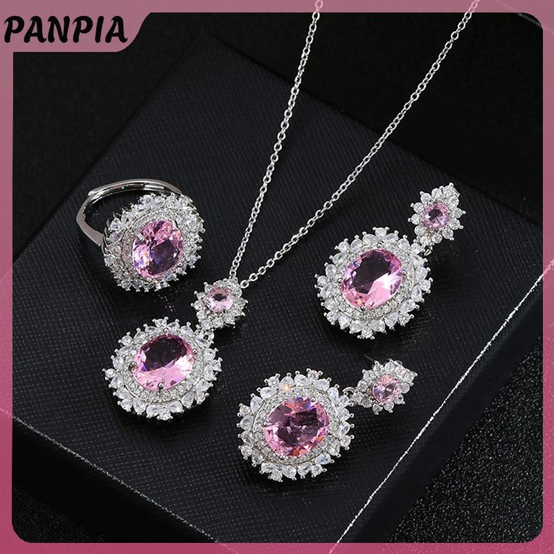PNPIA-3 Cái / bộ Thanh Lịch Sang Trọng Pha Lê Zircon Vòng Cổ Bông Tai Nhẫn Dành Cho Nữ Bé Gái Tiệc Cưới Bộ Trang Sức Quà Tặng