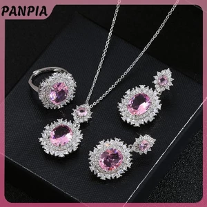 PNPIA-3 Cái / bộ Thanh Lịch Sang Trọng Pha Lê Zircon Vòng Cổ Bông Tai Nhẫn Dành Cho Nữ Bé Gái Tiệc Cưới Bộ Trang Sức Quà Tặng