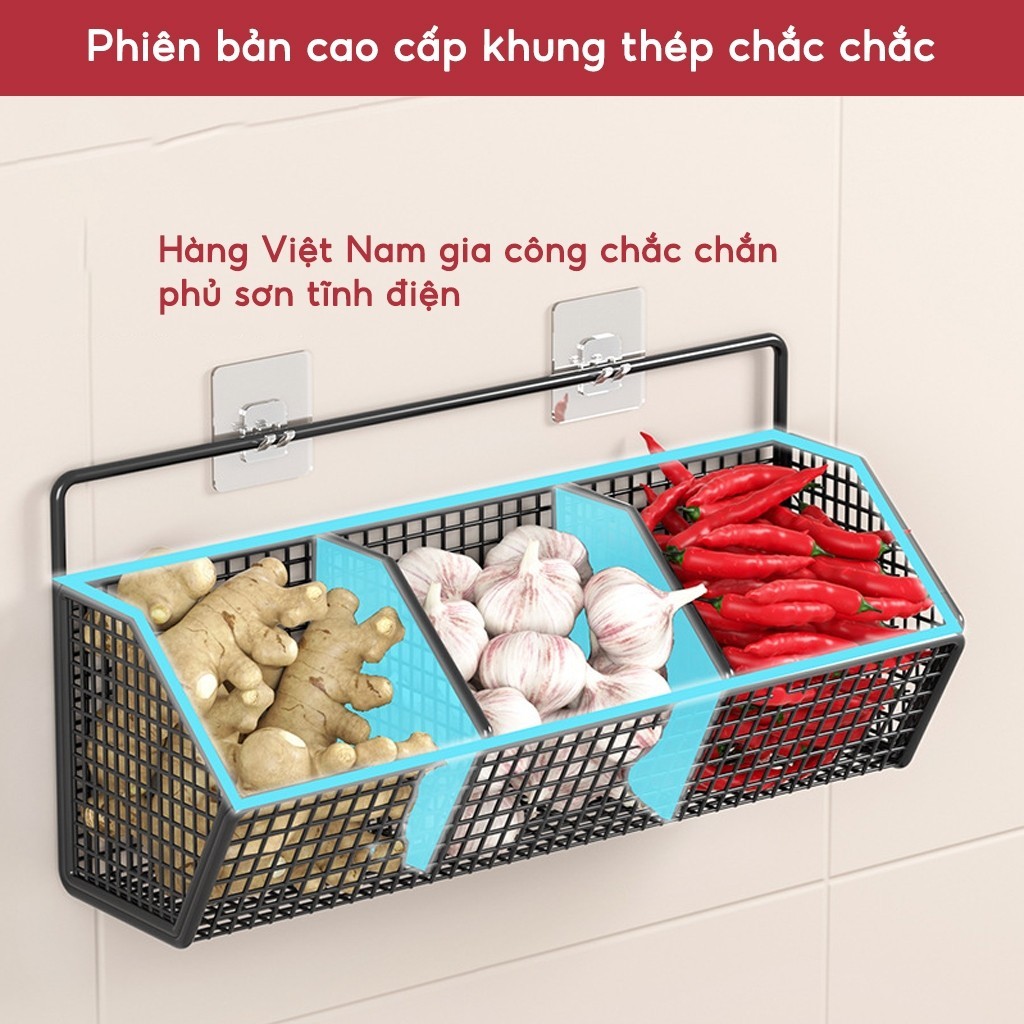 Kệ Đựng Gia Vị Hành Tỏi Dán Tường Giá Đựng Đồ Nhà Bếp Có Ngăn Gắn Tường Chịu Tải 10Kg