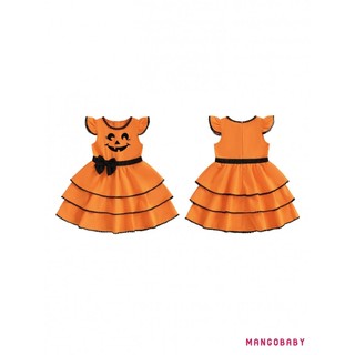 MG-Toddler Girl Halloween Dress Tay Bay Cổ Tròn Bí Ngô In Váy Ngày Lễ Cho Bé