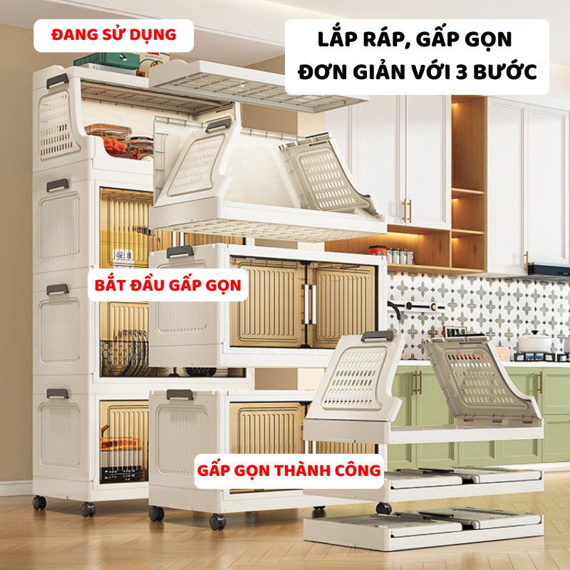 Tủ Gấp Gọn Đựng Đồ Dùng Bếp ENODA HOME, Tủ Kệ Đựng Đồ Đa Năng Phòng Bếp Có Bánh Xe Di Chuyển Thuận Tiện TUN052