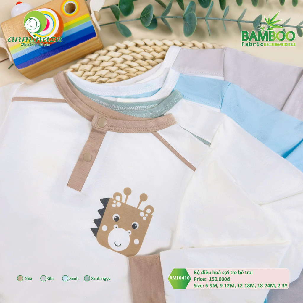 Bộ Dài Tay Bé Trai Anminaza Vải Sợi Tre Petit Thoáng Mát Mềm Mịn - Hàng Chính Hãng AMI0410
