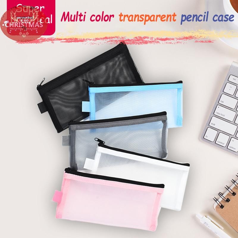 XUAN 1 Cái Trong Suốt Lưới Bút Chì Túi Đựng Bút Đơn Giản Di Động Văn Phòng Sinh Viên Hộp Đựng Đồ Dùng Học Tập Hộp Bút Hóa Đơn Túi Bảo Quản Du Lịch Phụ Kiện Hành Lý VN