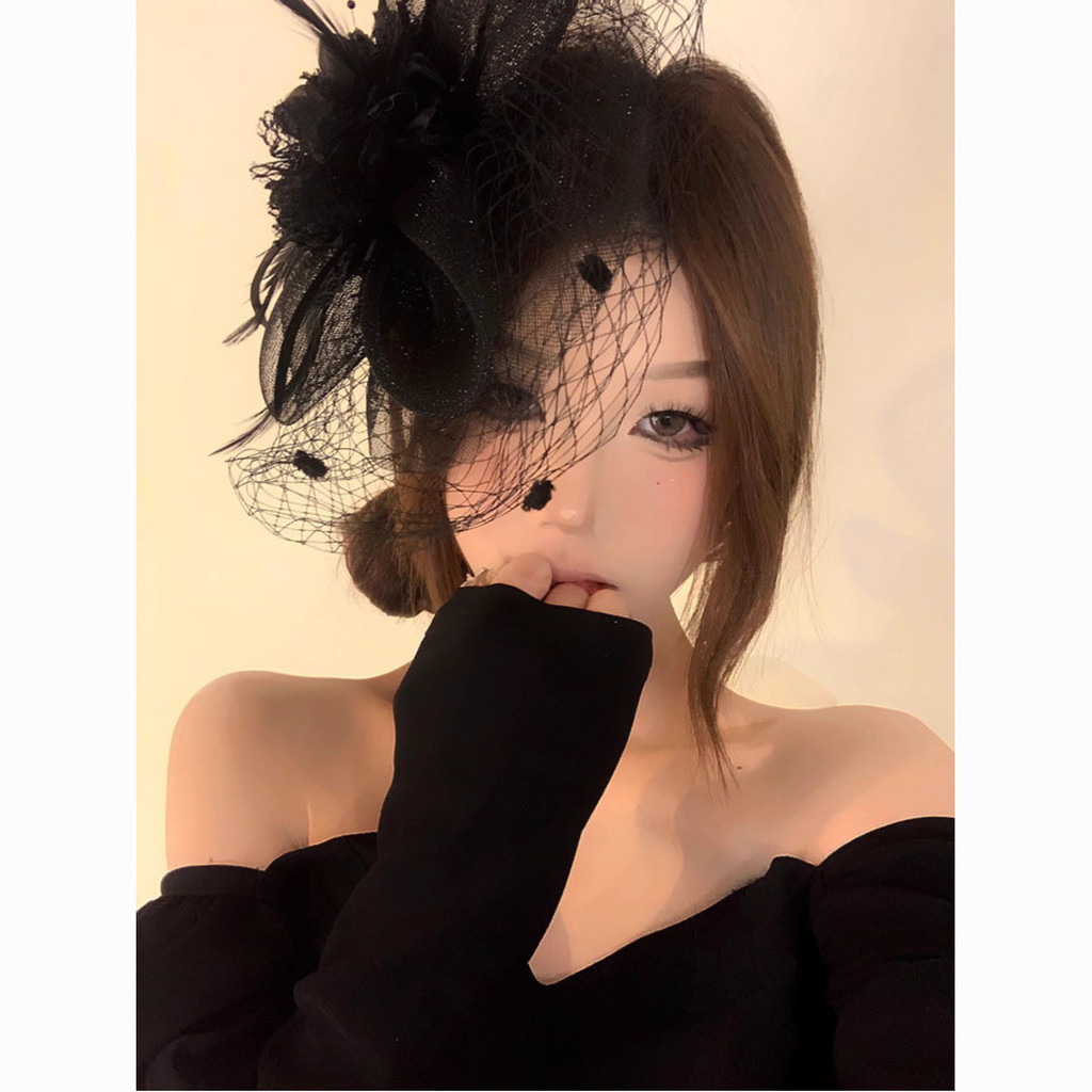 Mũ gạc nữ retro với veil, phù hợp cho cô dâu và trang phục Halloween