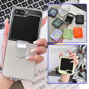 Vỏ giữ nhẫn hạng nặng trong suốt cao cấp sang trọng cho Samsung Galaxy Z Flip 6 Z Flip 5 Z Flip 4 Z Flip 3 5G Ốp điện thoại PC cứng mịn chống sốc đầy màu sắc