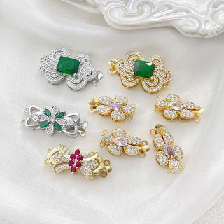 Mặt dây chuyền đôi mạ vàng, khóa ngọc trai zircon, đầu nối dây chuyền, phụ kiện trang sức DIY cho vòng tay và dây chuyền