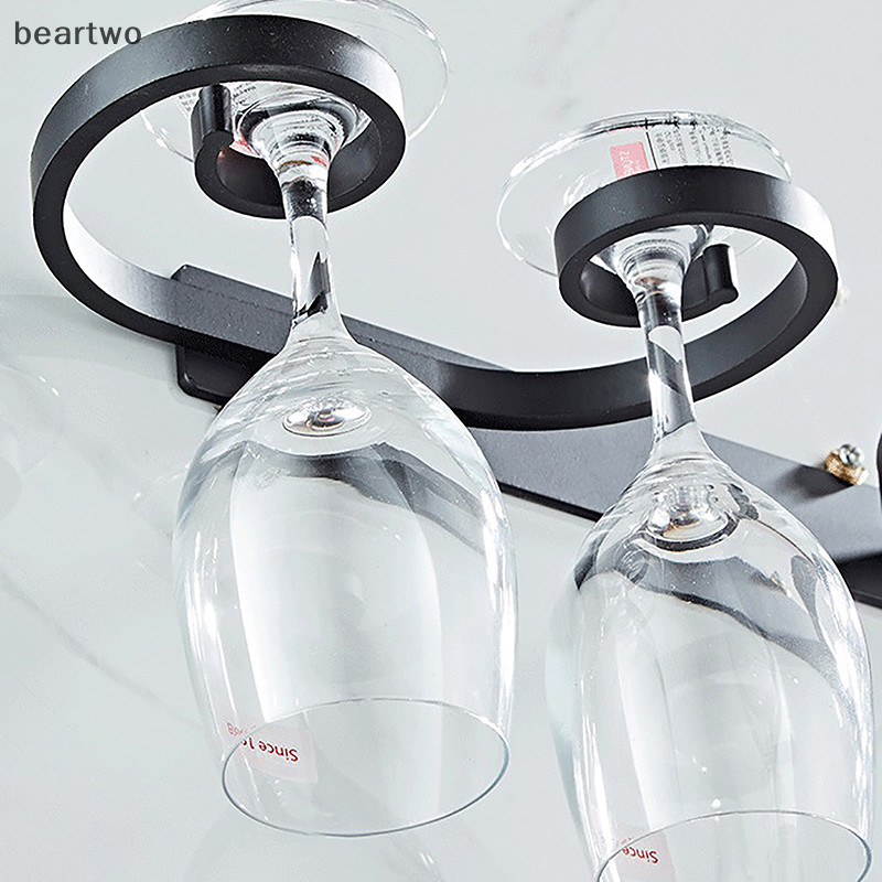 < Beartwo > Giá đỡ ly rượu vang treo tường bằng nhôm không gian Giá đựng cốc sáng tạo Thanh nhà hàng Hộ gia đình Giá đỡ ly rượu không đục lỗ Đẹp