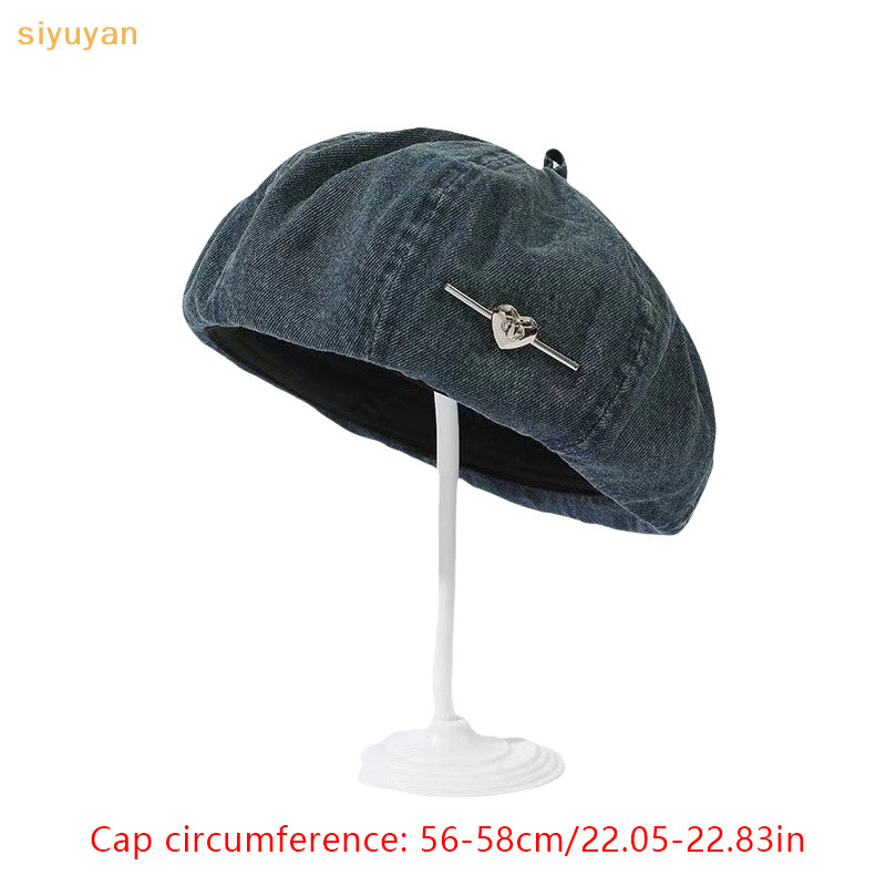 Siyuyan 1 Bông Tai Kẹp Retro Denim Mũ Cho Nữ Xuân Hè Du Lịch Đa Năng Thời Trang Tình Yêu Pin Ngọt Ngào Họa Sĩ Mũ VN