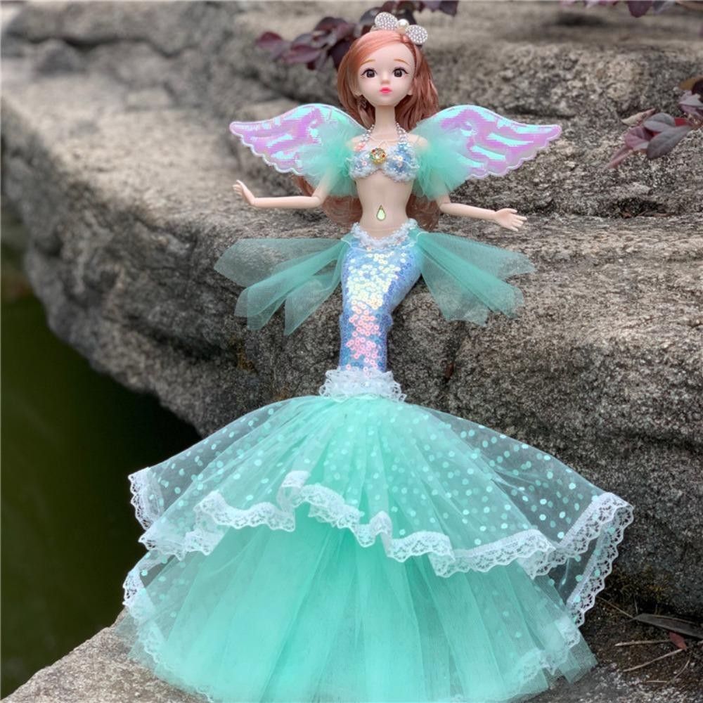 Búp bê nàng tiên cá CHEESELY, Đồ chơi trang điểm đa khớp 45cm, Trang phục hợp thời trang Cánh cổ tích với Váy đuôi cá đính cườm Quà tặng đồ chơi cô gái