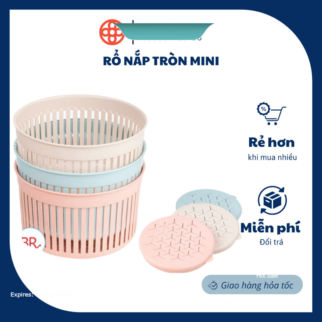 Rổ nắp tròn mini, Rổ đựng hành tỏi thoáng khí, đựng trứng có nắp đậy tiện dụng Việt Nhật cao cấp 3396