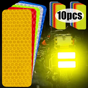 10 Miếng Dán Phản Quang Siêu Sáng - Băng Phản Quang Ốp Lưng Xe Tải Ô Tô - Dải Cảnh Báo An Toàn Xe Máy - Hình Chữ Nhật, Tròn, Vuông - Phụ Kiện An Ninh Lái Xe Ban Đêm