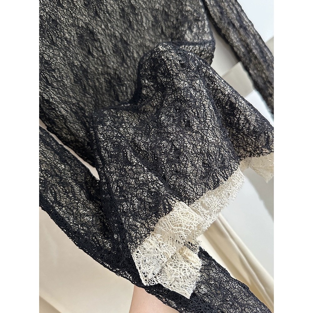 Milyfashion Rời Kích Thước Lớn Thường Ngày Độ Đàn Hồi Cao Xếp Ly Ren Đôi Áo Sơ Mi Nhỏ Thiết Kế Không Đều Đáy Áo Sơ Mi Phong Cách Mới Phối Màu Sắc Hơi Trong Suốt