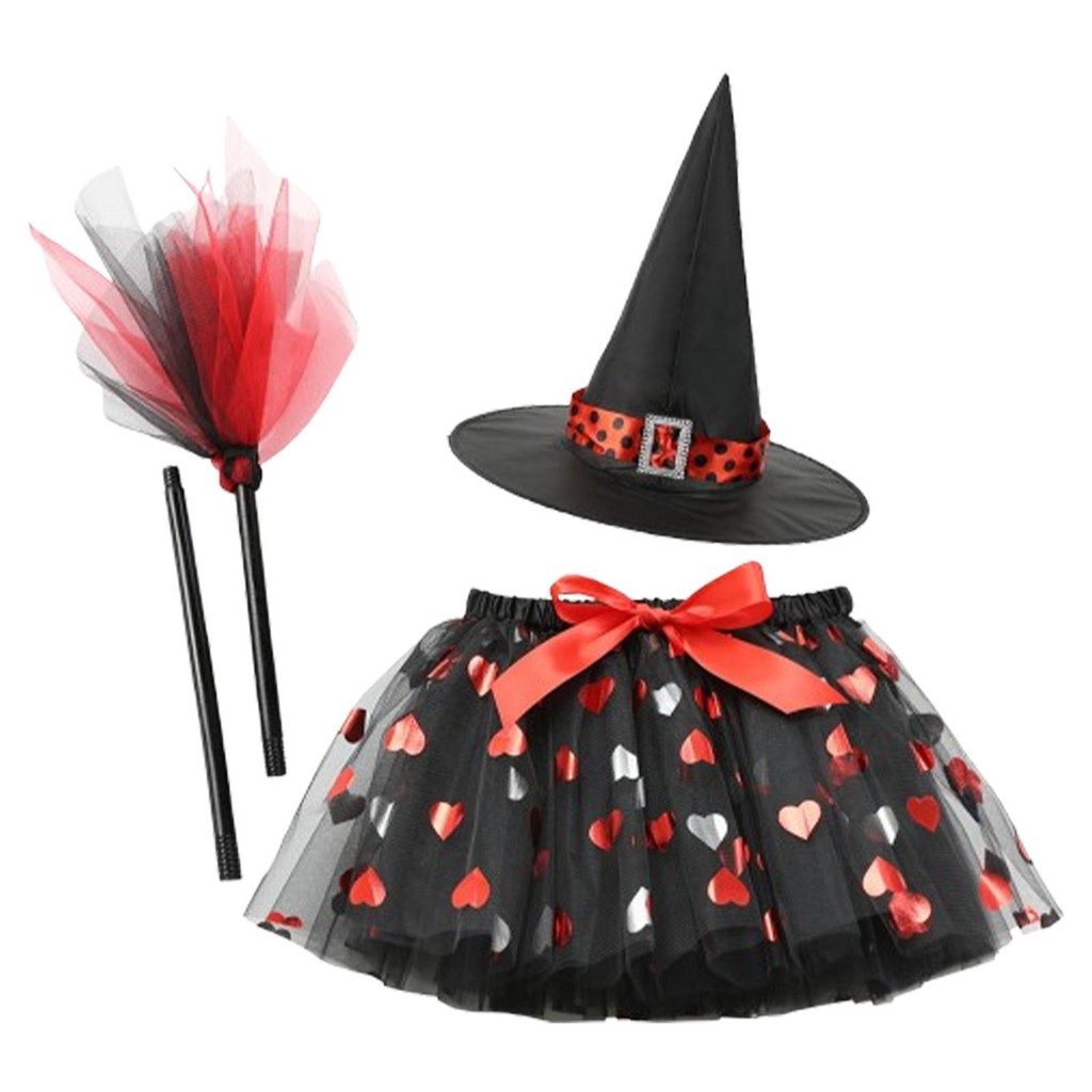 Halloween in lưới bí ngô váy tutu mũ phù thủy chổi váy lông tơ bộ ba mảnh váy ngắn bé gái Châu Âu và Mỹ jiwvn
