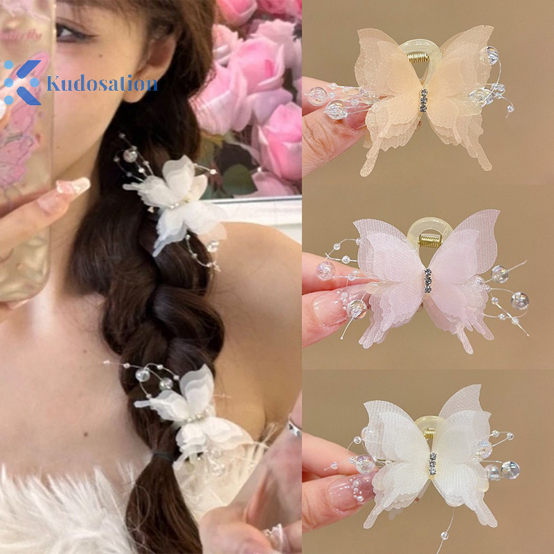 Kudosation Thời Trang Mô Phỏng Kẹp Tóc Nữ Thanh Lịch Ngọc Trai Nơ Đuôi Ngựa Kẹp Ngọt Cua Tóc Móng Vuốt Mũ Đội Đầu Phụ Kiện Tóc
