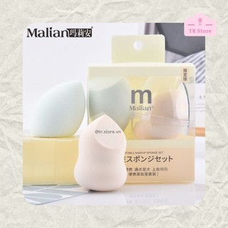 Set 2 mút trang điểm tán kem nền Malian Nhật 2 kiểu dáng kèm 1 hộp đựng