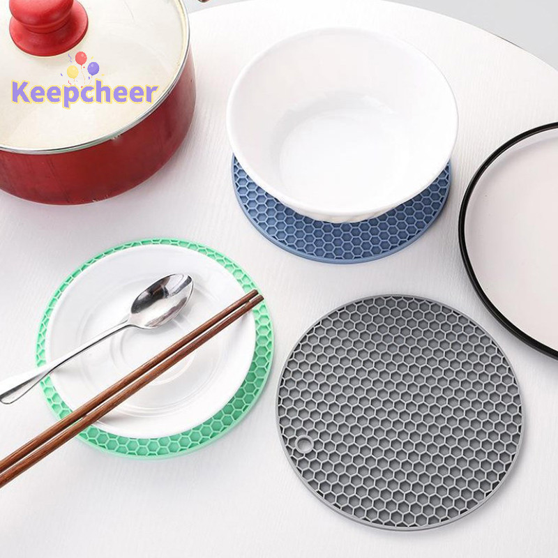 [Keepcheer] 1 Thảm chống bỏng bằng silicon Giá đựng nồi Bảo vệ mặt bàn nhà bếp gia đình Thảm silicon tròn chịu nhiệt chống trượt [Mới]