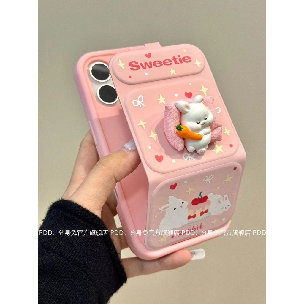 Niche Flip Có Thể Gập Lại Harada Ji Thích Hợp Cho 15 Vỏ Điện Thoại iPhone13 Nền Phong Cách Mới Thỏ Anh Đào Cà Rốt Ba Chiều Thỏ Sofa Ba Chiều Mèo