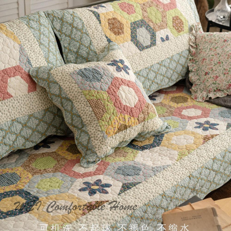 Đệm sofa thời trang hoa nông thôn, bọc khăn cotton, chống trượt, giặt được, dùng bốn mùa