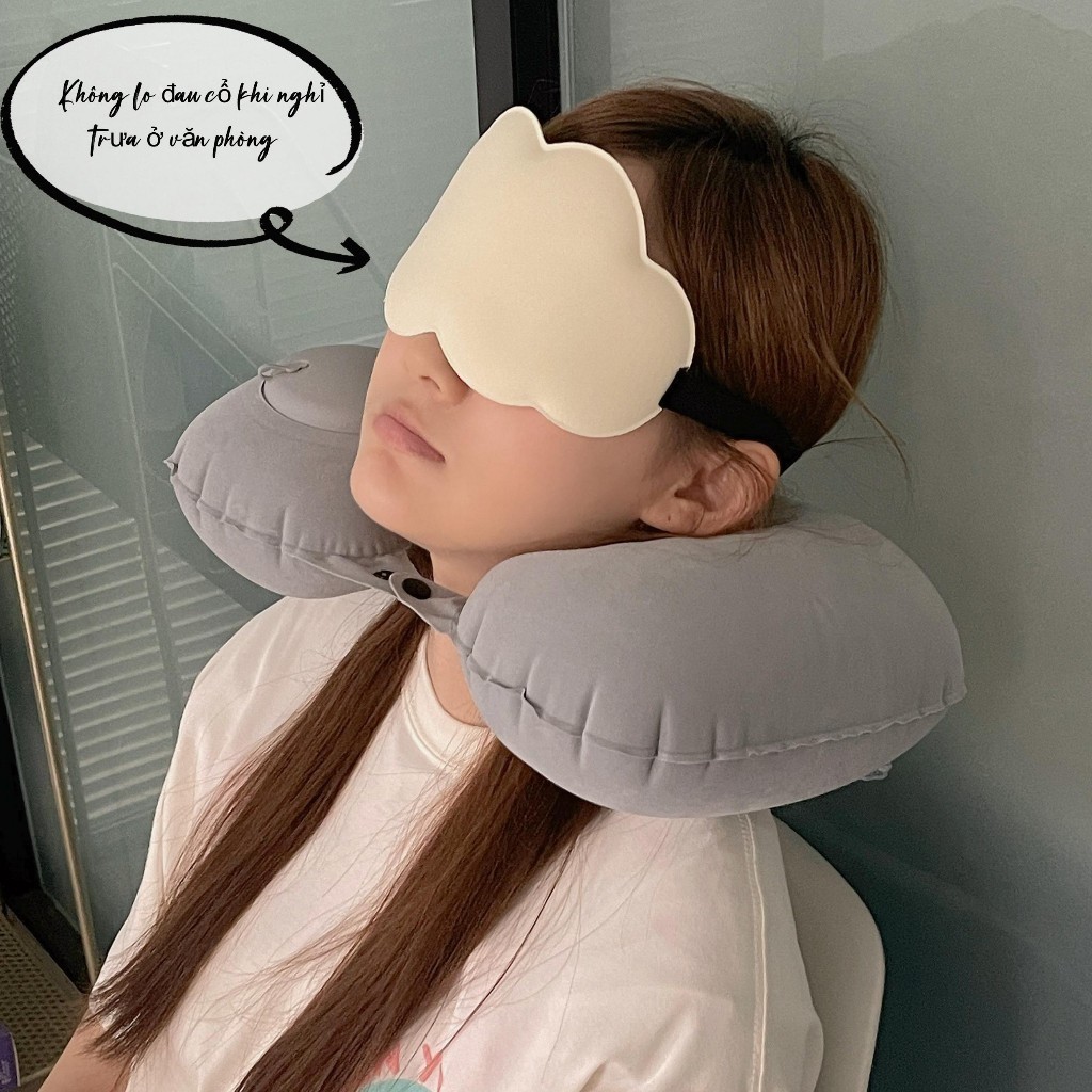 Gối bơm hơi tự động,gối chữ U,gối du lịch,gối bơm hơi,không cần thổi miệng,gấp gọn tiện mang theo - FE123