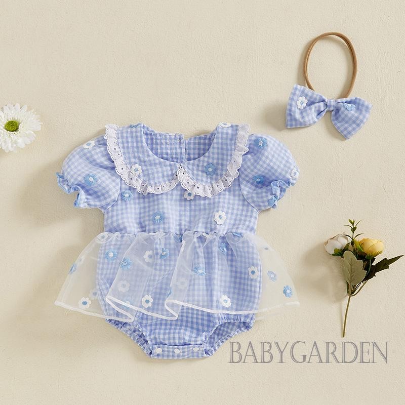/ / -Baby Bé Gái Romper Đầm Tay Ngắn Cổ Búp Bê Kẻ Sọc Hoa Body Quần Áo Cho Tiệc Hàng Ngày